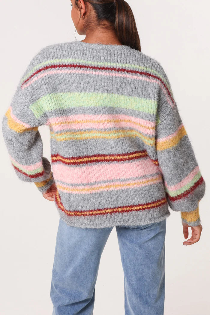 Grey Colourful Stripe Cardigan
