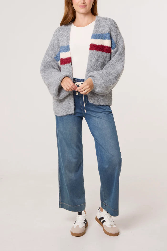 Grey Balloon Sleeve Knit Cardigan
