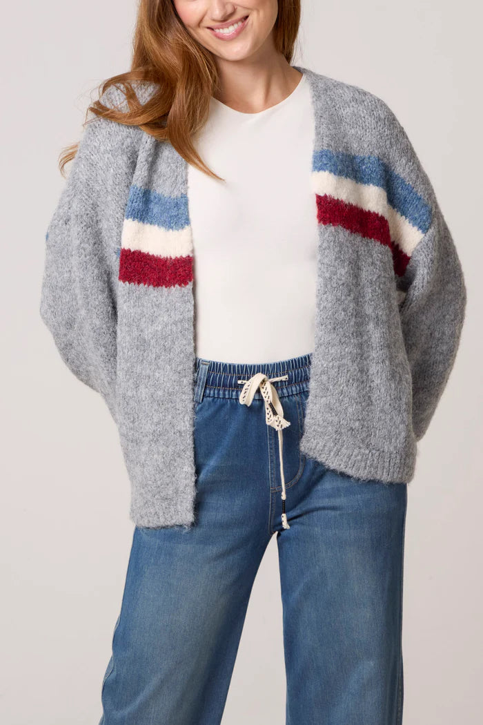 Grey Balloon Sleeve Knit Cardigan