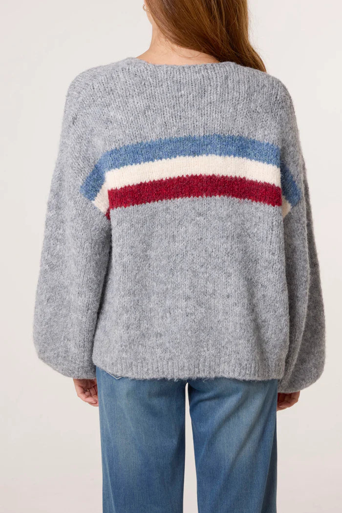 Grey Balloon Sleeve Knit Cardigan