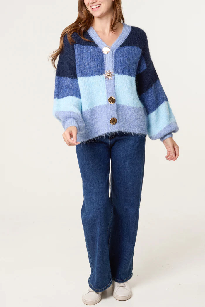 Blue Stripe Gold Button Cardigan
