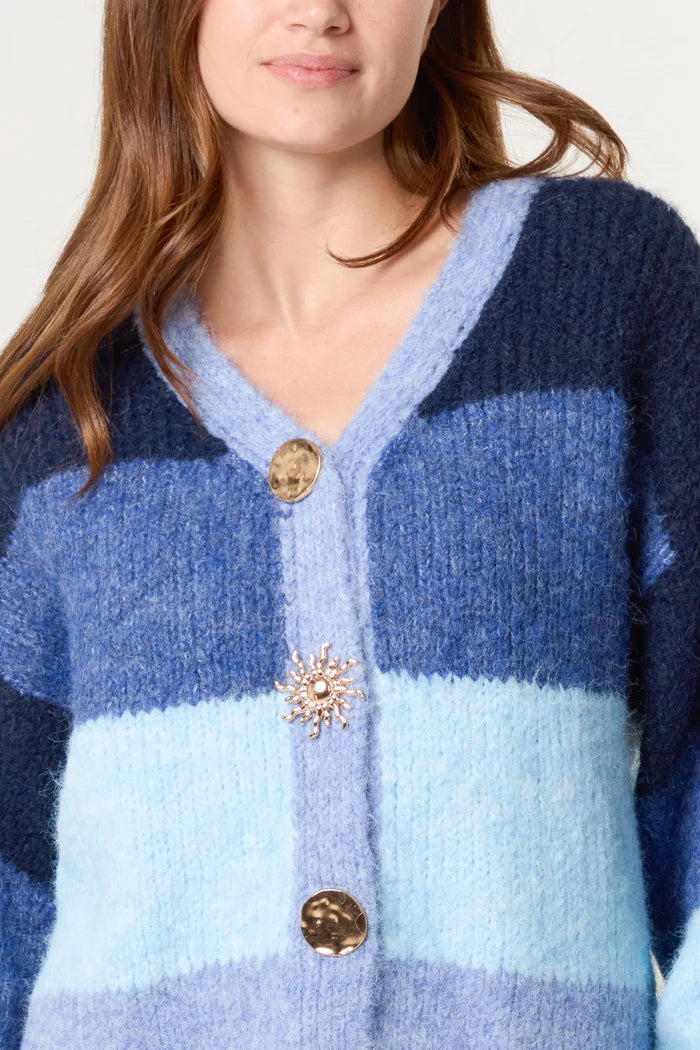 Blue Stripe Gold Button Cardigan