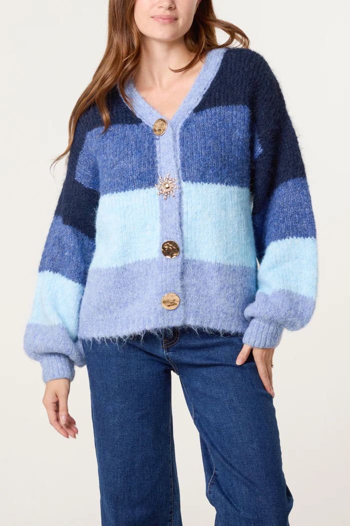 Blue Stripe Gold Button Cardigan