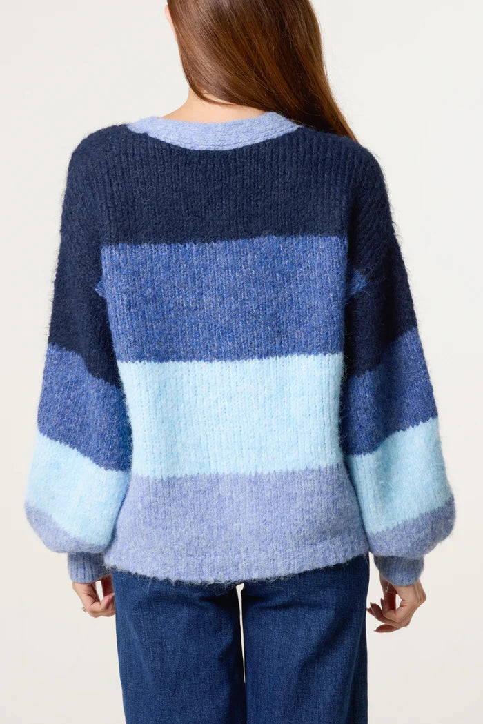 Blue Stripe Gold Button Cardigan